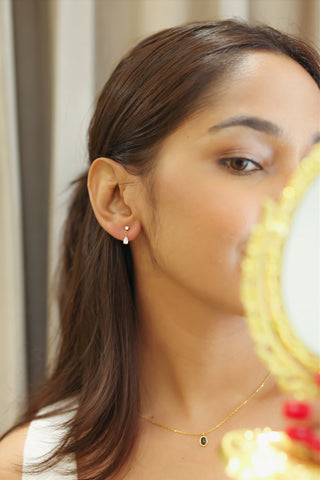 Iris Drop Charm Earrings + Classic Dainty Diamond Necklace- 18k Gold Plated